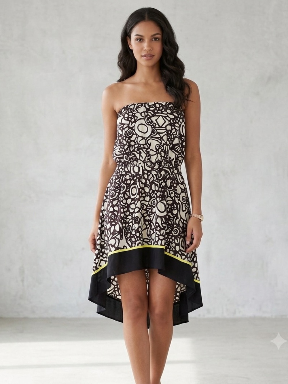 Susana Monaco Black and White Asymmetrical Strapless Tube Dress NWT Size 4